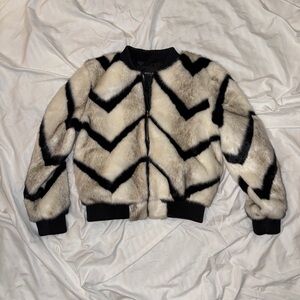 Black and white faux fur bomber jacket, mint condition, size small
